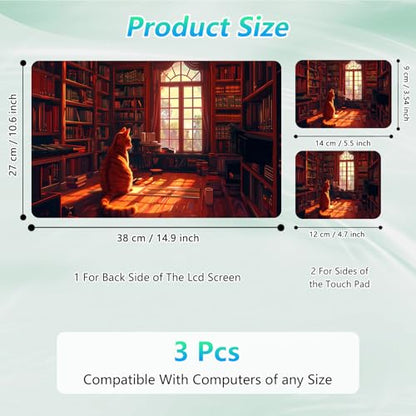 Laptop Skin Sticker Decal 12"-15.6" Universal Laptop/Notebook/Netbook Vinyl - Waterproof Scratch Resistant,Fits HP Dell Lenovo MacBook,2 Free Wrist Pads,Easy Apply & Remove,Cat Bookshelf Red - color: Cat Bookshelf Red