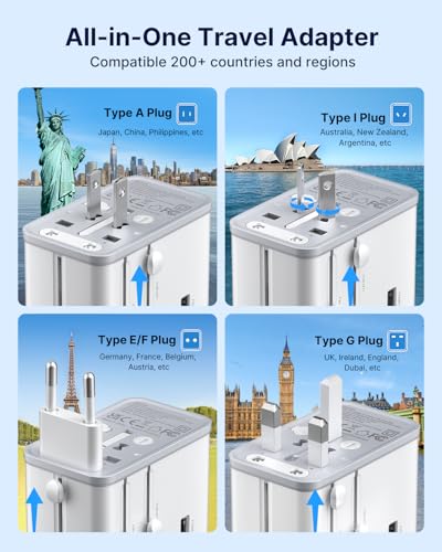 VINTAR 70W GaN Universal Travel Adapter, 5 in 1 with 3 USB-C PD& 1 USB-A QC | International Power Adapter with 70W GaN Fast Charging, All-in-one for EU UK USA AUS, Worldwide Travel Essentials, White - color: 70W White2