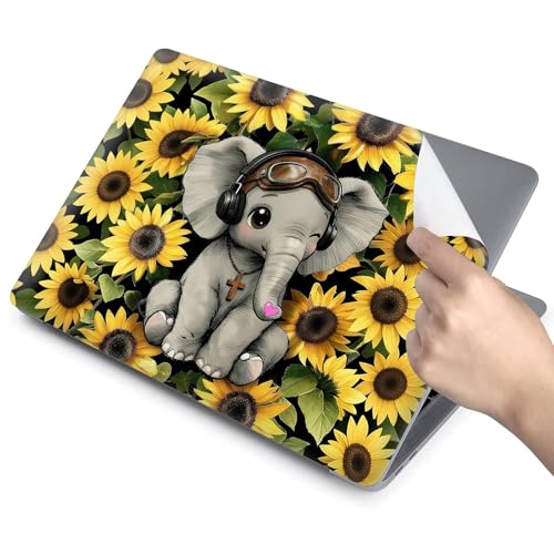 Universal Laptop Skin for 13-16 Inch Laptops,Vinyl Protective Sticker Decal,Easy DIY Trim-to-Fit for HP/Dell/MacBook,Bubble-Free & Removable,Elephant Sunflower - color: Elephant Sunflower