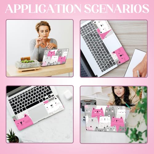SUPERDANT Laptop Skin Sticker Cartoon Cat Laptop Decals Personalized Universal Notebook Computer Wrap Vinyl Skin Stickers Cover Art Decal Removable 12-15.6 Inch Scratch-Resistant Gifts Gray Pink