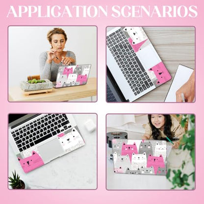 SUPERDANT Laptop Skin Sticker Cartoon Cat Laptop Decals Personalized Universal Notebook Computer Wrap Vinyl Skin Stickers Cover Art Decal Removable 12-15.6 Inch Scratch-Resistant Gifts Gray Pink