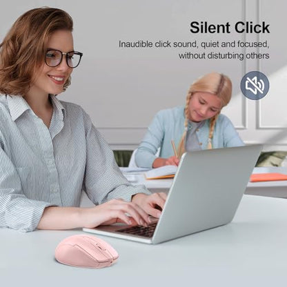 TECKNET Wireless Mouse (2.4G & BT5.0/3.0) Silent 4800 DPI Computer USB A & Bluetooth Mouse 6 Buttons, Wide Compatibility - Pink - color: Pink