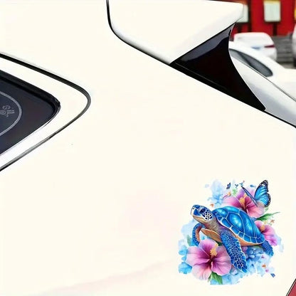 Turtle Butterfly Flower PVC Vinyl Car Decals Stickers Waterproof Self-Adhesive Decals for Cars, Laptops, Trucks, Motorcycles Wall Window Luggage Scratch Cover Door Decor Sticker