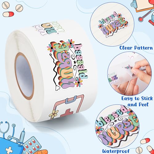 CNhoqc RN Nurse Stickers Rolls - 1000 Pcs Registered Nurse Nursing Waterproof Vinyl Reusable Laptop Sticker Coloring Book Scrapbook Water Bottle Page Activity Pad Birthday Party Favors Kids Skateboard - style: RN Nurse