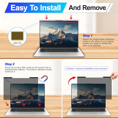 Magnetic Laptop Privacy Screen 15.6 Inch 16:9 Display, Removable Computer Screen Privacy Shield, Anti-Glare Blue Light Protector Compatible with Dell Hp Lenovo Acer Asus Samsung