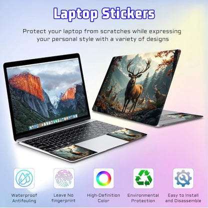 Universal Laptop Skin Sticker Decal, Compatible with MacBook HP Dell Lenovo 12"-15.6", Reusable Vinyl Notebook Cover 3PCS Set, High-Recognition Film-Majestic Forest Deer Mountains - color: Majestic Forest Deer Mountains