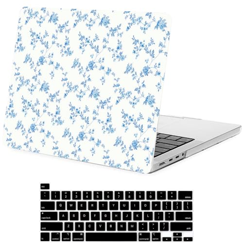 LanBaiLan Compatible with MacBook Pro 14 inch Case 2026 2025 2024 2023 2022 2021 M5 M4 M3 M2 M1 A3434 A3112 A3185 A3401 A2918 A2992 A2779 A2442, Protective Case & Keyboard Cover, Blue Flower - color: Blue and white porcelain