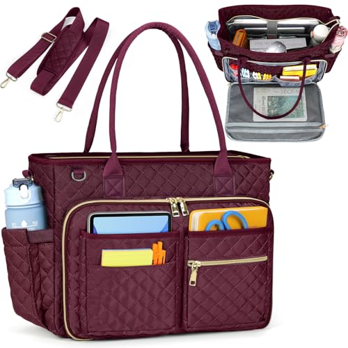 RAINSMORE Teacher Tote Bag 15.6 inch Laptop Bag for Women Work Bags Laptop Tote Nurse Bag Professional Computer Messenger with Insulated Pocket, Laptop Briefcase for Office, College, Nursing, Wine - color: Wine-red, size: 15.6 inch