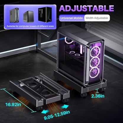 Adjustable Computer Tower Stand, Ventilated PC Stand for Floor, Mobile CPU Holder with 4 Caster Wheels Fits Most PC Tower, Under Desk CPU Holder for Office,Gamers and Students - style: Regular