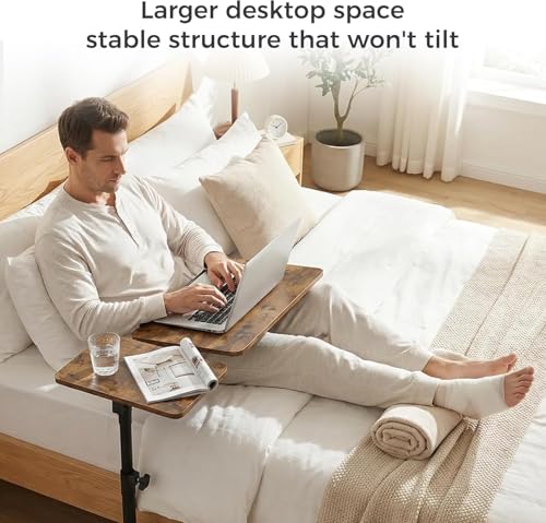 Aothia Small Standing Desk Rolling Table Adjustable Height, Laptop Mobile Stand with Wheels, Overbed Table, Portable Computer Workstation with Tiltable Desktop for Teacher Classroom Home Office, Brown - color: Brown