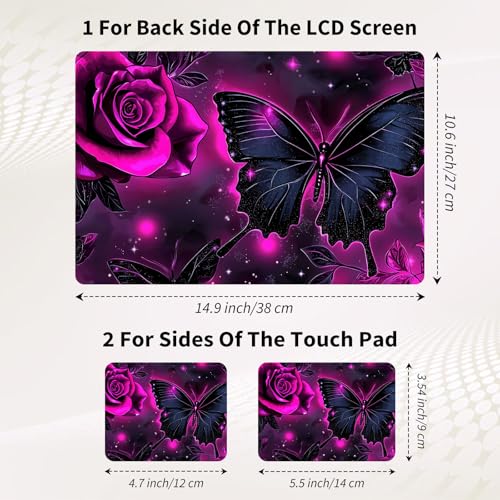 15.6 Inch Laptop Skin Sticker, Reusable Vinyl Cover Protector with 2 Wrist Pad Skins, Removable Waterproof Scratch-Resistant for 12-15.6 Inch Laptop Notebook,Purple Rose and Butterfly - color: Purple Rose And Butterfly