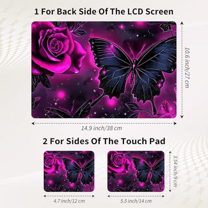 15.6 Inch Laptop Skin Sticker, Reusable Vinyl Cover Protector with 2 Wrist Pad Skins, Removable Waterproof Scratch-Resistant for 12-15.6 Inch Laptop Notebook,Purple Rose and Butterfly - color: Purple Rose And Butterfly