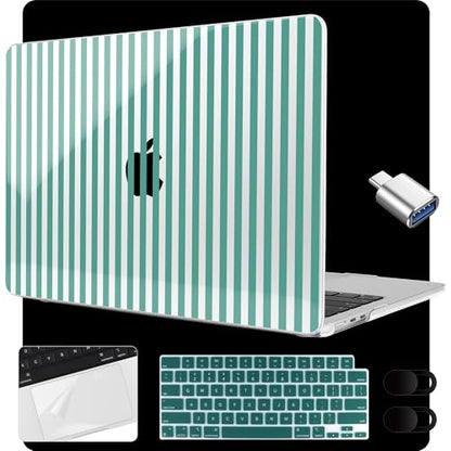 MEEgoodo Case for M5/M4/M3/M2 MacBook Air 15 inch Case 2026 2025 2024 2023, Laptop Shell Fit Model (A3448/A3241/A3114/A2941) for MacBook Air 15.3-inch, Green Stripes - color: Green Stripes