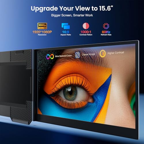 Laptop Screen Extender, 15.6" 1080P FHD IPS Display, One Cable Triple Monitor for 13"-17.3" Laptops, Driver Required, Laptop Monitor Extender Compatible with Windows, All Mac (M1-M5 Included) - size: 15.6“