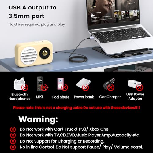 MOSWAG USB to 3.5mm, USB to Audio Jack Adapter with Microphone, PC Laptop to 3.5mm Male AUX Stereo Audio Converter Cord, Nylon Braided Cord Headphone AUX Cable for PC, Laptop, Windows, Home Stereo - size: 2 meters
