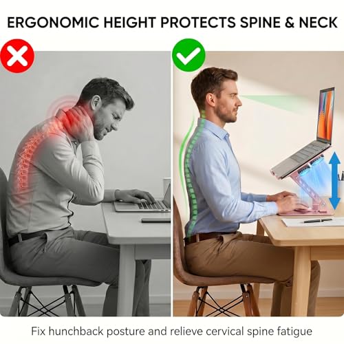 Laptop Stand with Cooling Fan, 360° Rotating Base Aluminum Laptop Riser, Foldable Ergonomic Computer Stand for Desk, Height Adjustable Notebook & All Laptops Up to 17.3" (Pink) - color: Pink