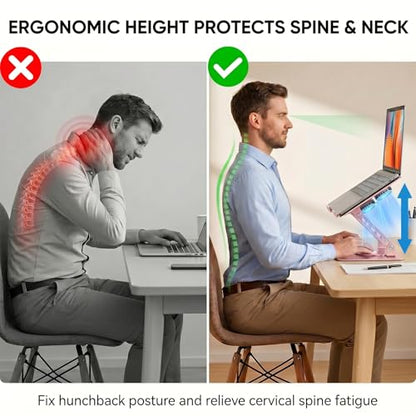 Laptop Stand with Cooling Fan, 360° Rotating Base Aluminum Laptop Riser, Foldable Ergonomic Computer Stand for Desk, Height Adjustable Notebook & All Laptops Up to 17.3" (Pink) - color: Pink