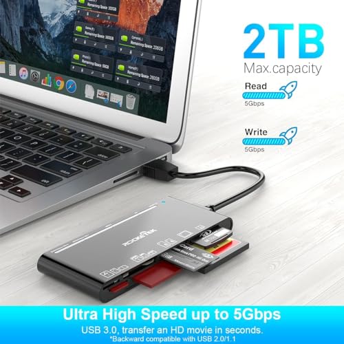 USB 3.0 SD Card Reader, 7-in-1 Multi Memory Card Reader for SD SDXC SDHC Micro SD CF MS MMC Camera Memory Card XD Card Reader, Plug and Play Simultaneously Read/Writer(5Gbps) for Mac OS, Windows - size: USB 3.0 Card Reader