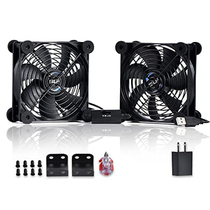 USB Dual 120mm Control Fan, 5V Portable Cooling Fan for Flat-Screen TV Receiver Router DVR PlayStation Xbox Computer Cabinet Cooler - size: USB 120mm fan+USB 5V adapter