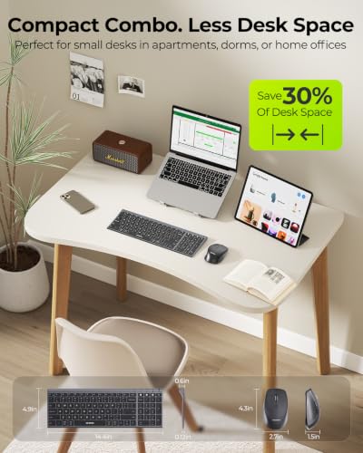 seenda COE401 3-Device Bluetooth Keyboard Mouse Combo, Silent, Black Gray | Rechargeable slim combo connects with 3 devices; quiet use for Windows, Mac, PC, laptop, MacBook and iPad - color: Black Gray