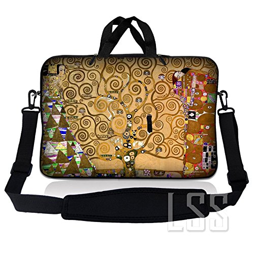 Laptop Sleeve Bag Carrying Case w/Handle & Adjustable Shoulder Strap & Matching Skin Sticker Compatible with 15" 15.4" 15.6" Dell, Asus, Acer - Klimt Tree of Life - color: Klimt Tree of Life, size: 15 inch