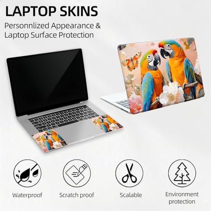 Colorful Macaw Parrots Tropical Universal Laptop Skin Sticker 3PCS, Protective Decal Trim-to-Fit 11.6" 13.3" 14" 15.6" Laptop Vinyl Cover, Removable Anti-Scratch Computer Decal Protector - color: Colorful Macaw Parrots Tropical
