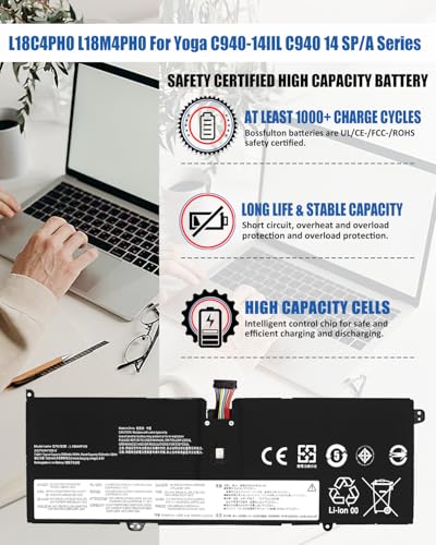 L18C4PH0 L18M4PH0 Battery Replacement for Lenovo Yoga C940-14IIL Yoga C940 15irh 14 Series Notebook 5B10T11585 5B10W67374 5B10T11586 5B10W67180-7.68V 60Wh 7820mAh (Terminal 12-Wire) - size: 11.00*3.73*0.19 IN L18C4PH0
