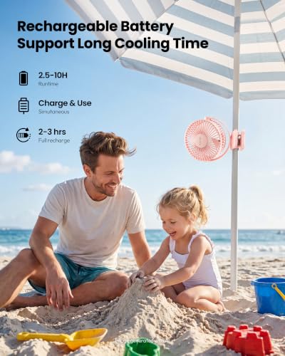 Gaiatop Portable Clip on Fan Battery Operated, Small Powerful 3 Speed Quiet 360° Rotate, USB Rechargeable Mini Personal Cooling Fan for Desk Table Home Office Stroller Camping Women Gifts Pink | Battery Operated, Small 3 Speed Quiet 360° Rotate, Cooling f