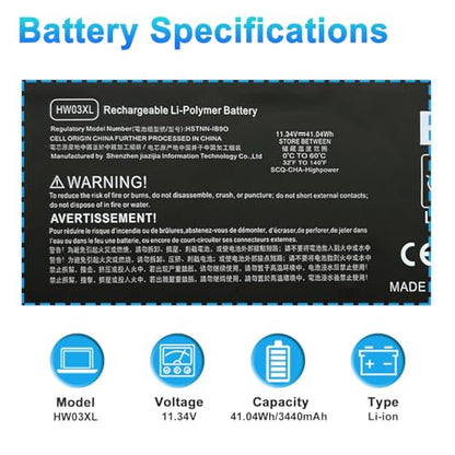 41.04Wh HW03XL L97300-005 Laptop Battery Replacement for HP Pavilion 15-EG 15-eg0xxx 15-EH 15-eg0073cl 15-eg0070wm 17-CN 17-cn0xxx 17-CP 17-cpo700dx Series HWO3XL HW03041xl-pl L96887-421 - size: 7.40*3.74*0.23inch HW03XL