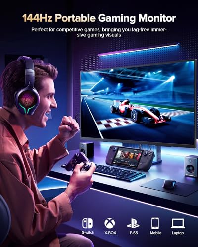 Newsoul 23.8'' Portable Monitor 144Hz Gaming Monitor, 145% sRGB | 2000:1 | FreeSync Built-in Adjustable Stand, Speaker and VESA, USB-C HDMI Large Second Screen for Laptop, Mac-Book, PC, Game Console - size: 23.8-inch