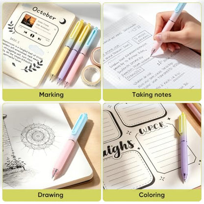 deli Gel Pens, 12 Pcs Retractable Pens Black Ink, 0.7mm Medium Point Pen | Silent Click, Smooth Writing with Aesthetic Gradient Color for Journaling Note Taking - size: 12 PCS