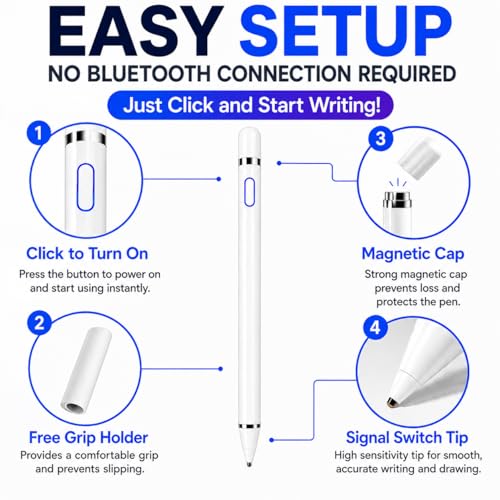 Stylus Pen Pencil 1st Generation Gen Replacement for Apple iPad Pro 1st iPad 1st 2nd 3rd 4th 5th iPad Mini 1 2 3 4 iPad Air 1st 2nd iOS Android Capacitive Tablet Touch Screen + Free Holder (White) - color: White