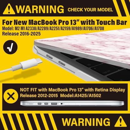 IBENZER Compatible with MacBook Pro 13 Inch Case M2 M1 2026 2025 2024 2023 2022 A2338 A2289 A2251 A2159 A1989 A1706 A1708, Hard Shell Case & Keyboard Cover for Mac Pro 13, Pink Marble, T13PKMB+1 - color: Pink Marble