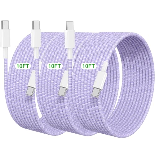 USB C to C Charging Cable 10 FT for iPhone 17 16 15 Charger Cord,Long Apple Braided C to C Cable Fast Charging for iPhone Air 17 16 Pro Max/15 Pro/16 Plus/16e/15,MacBook Pro,iPad 11/10 inch-Purple - color: Purple, size: 10FT+10FT+10FT