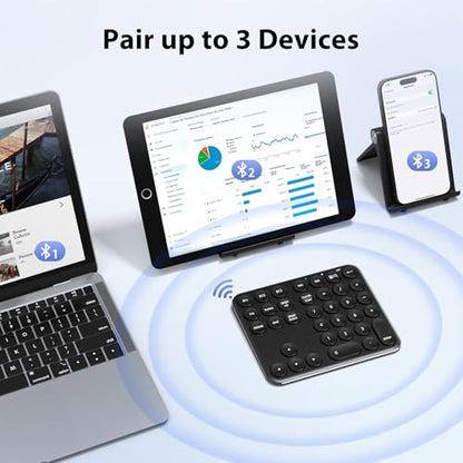 iClever Bluetooth Number Pad, Multi-Device Wireless Numeric Keypad, USB-C Rechargeable, 35 Keys Portable Numpad for Data Entry, Financial Accounting, Compatible with Laptop, Mac, iMac, Tablet, PC