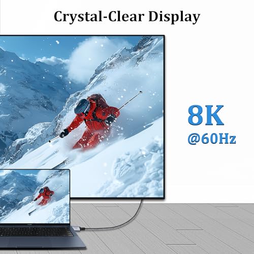 Tan QY USB C Monitor Display Cable 4FT, 8K USB C 3.2 Gen 2X2 Video Cable, 20Gbps high-Speed Data Transfer, 100W Charging, Suitable for iPhone 15/16 Plus Pro Max, MacBook, iPad, etc(Silver, 4FT) - size: 4FT