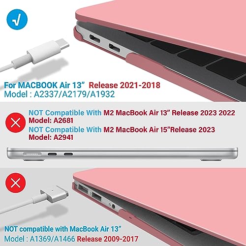 IBENZER Compatible with New MacBook Air 13 inch case 2022 2021 2020 M1 A2337 A2179 A1932, Hard Shell Case&Keyboard Cover&Screen Film for Mac Air 13 with Touch ID (2018-2022), Pink, AT13PK+2 - color: Pink