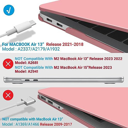 IBENZER Compatible with New MacBook Air 13 inch case 2022 2021 2020 M1 A2337 A2179 A1932, Hard Shell Case&Keyboard Cover&Screen Film for Mac Air 13 with Touch ID (2018-2022), Pink, AT13PK+2 - color: Pink