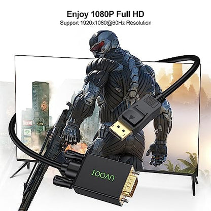 Display Port to VGA Cable 6FT, DisplayPort DP to VGA Male Adapter Cord Gold-Plated Compatible for Dell, HP Lenovo, ASUS and More