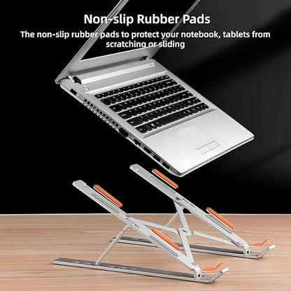 Aluminum Foldable Laptop Stand for Desk, Tablets and 10-17" Laptops | Portable Notebook Stand Computer Holder Adjustable Riser for MacBook Air/Pro/Neo, iPads, Tablets, More Laptops