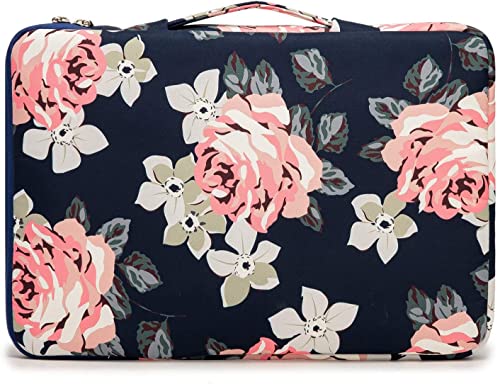 Kinmac 360° Heavy Duty Protective Laptop Sleeve Case Bag Cover with Handle for MacBook Air 13 inch,iPad Pro 13 inch and 13.3 inch HP,Dell,Lenovo,Asus,Acer Laptop (Blue Rose) - color: Rose-Blue, size: 12 inch-13.3 inch