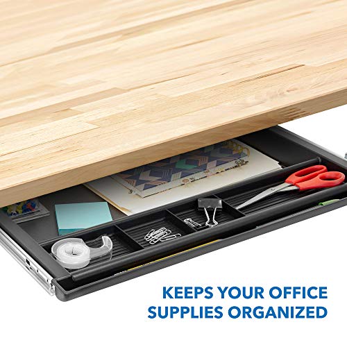 MOUNT-IT! Large Under Desk Pencil Drawer 16 inch Deep | 21.25” W, Ball Bearing Slide-Out Organizer for Office Supplies, Paper & Pencils | Fits Desks Over 1” Thick, Adjustable Extension 16.25”–28” - size: 16 inch Deep
