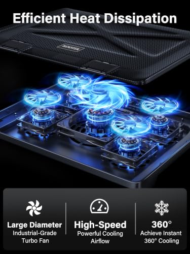 Kootek Laptop Cooling Pad, Laptop Cooler with 5 Quiet Fans for 12"-17" Computer PC Notebook Gaming Laptop Fan, Height Adjustable Laptop Cooling Stand Laptop Accessories, Blue - color: Blue
