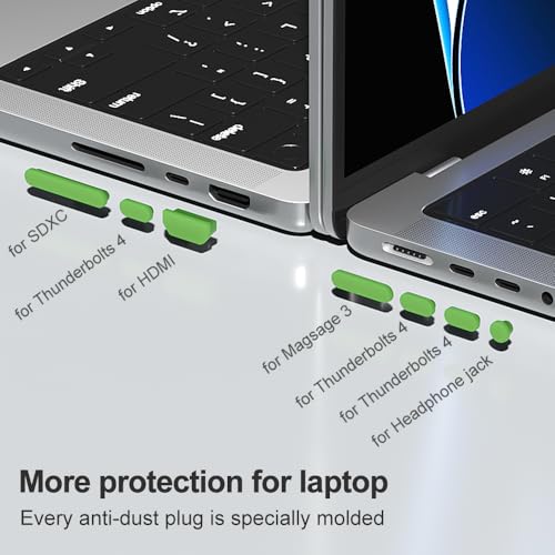 ProElife 21-Pcs Anti Dust Dirt Plug for MacBook Pro 14 16 M5 M4, Green | Protective Laptop Silicone Anti Dirt Protective Cover, Durable & Reusable, Custom Fit Design, Easy to Apply and Clean - color: Green