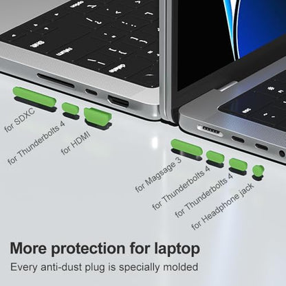 ProElife 21-Pcs Anti Dust Dirt Plug for MacBook Pro 14 16 M5 M4, Green | Protective Laptop Silicone Anti Dirt Protective Cover, Durable & Reusable, Custom Fit Design, Easy to Apply and Clean - color: Green