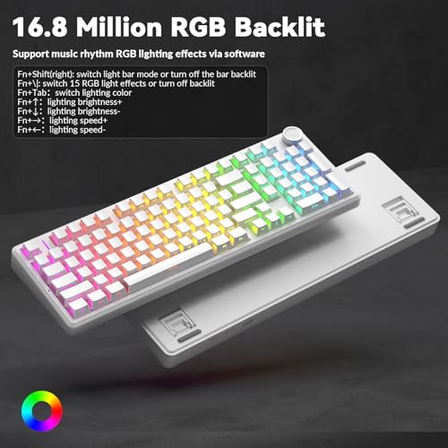 AULA F99 Pro Wireless Mechanical Keyboard-Silent Version,BT5.0/2.4GHz/USB-C Hot Swappable Custom Keyboard,Gasket Structure,Pre-lubed Linear Switches RGB Backlit Computer Gaming Keyboards,White - color: White