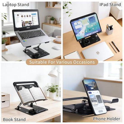 Laptop Stand with 3 in 1 Wireless Charging Station,Laptop Phone Stand with 2 Removable Silent Fans,Adjustable Height and Angle,Sturdy and Portable,Laptop Cooling Pad for 10-15.6 Inch Laptop.