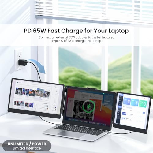 SMISEACOW Laptop Screen Extender Kwumsy S2 Triple Monitor Extender Ultra Slim 14" 1080P FHD IPS Portable Monitor for Laptop with Stand Compatible with Mac Windows Linux PS4/5