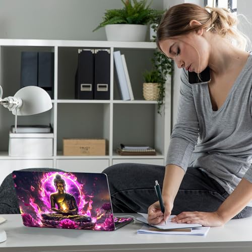 Laptop Skin Sticker Decal 12" 13" 13.3" 14" 15" 15.6",Waterproof Scratch Resistant Vinyl,Reusable Easy to Apply,for MacBook HP Dell Notebooks Netbooks Laptop,2 Wrist Pads,Buddha Statue Purple - color: Buddha Statue Purple