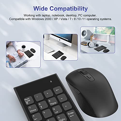 Wireless Number Pad and Mouse Combo 2.4G 19 Keys USB Wireless Numeric Keypad - 3 Adjustable Silent Mouse DPI 800/1200/1600, Number Keypad for Laptop/Notebook/Desktop/PC Computer, with USB Receiver